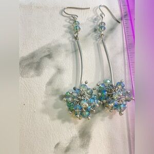 Aurora Crystal Cluster Dangle Earrings - Iridescent Blue